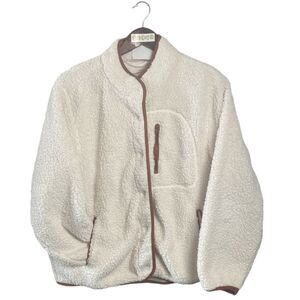 UNIVERSAL THREAD cream cognac trim fuzzy jacket with snap closure // XL